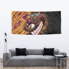 Brisbane Broncos Rugby Tapestry Tribal Polynesian Power Art - Lightning Mascot