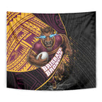 Brisbane Broncos Rugby Tapestry Tribal Polynesian Power Art - Lightning Mascot