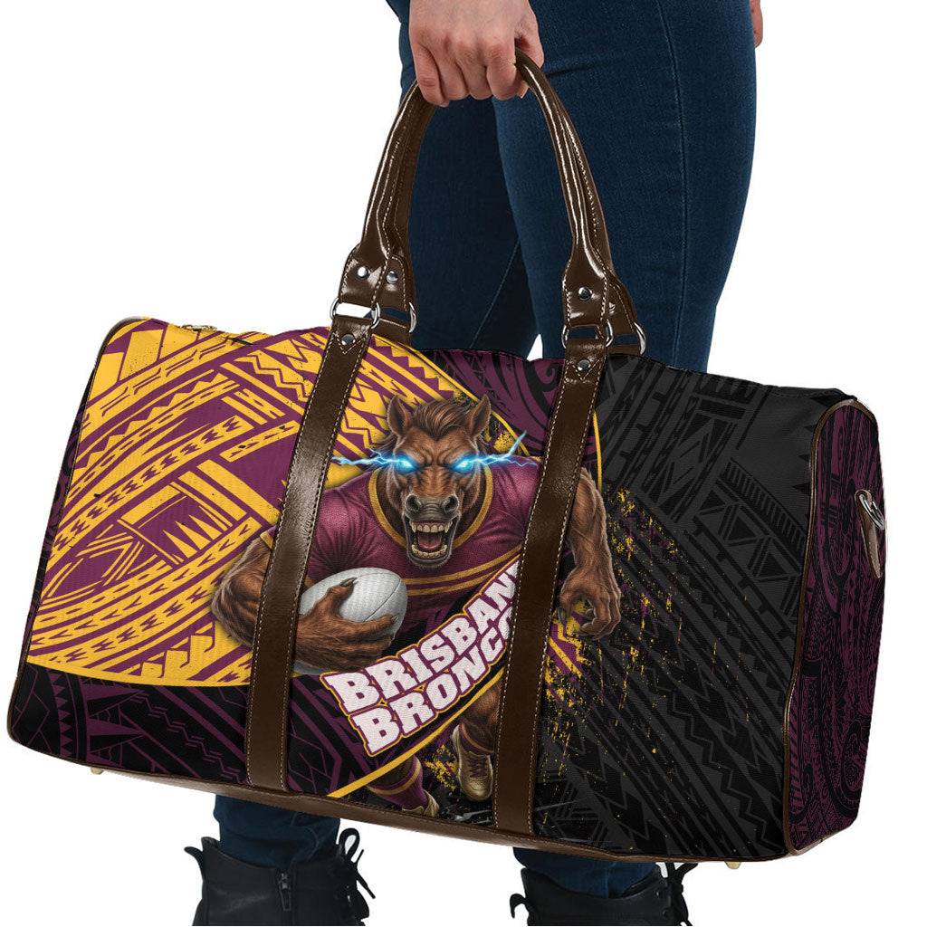 Brisbane Broncos Rugby Travel Bag Tribal Polynesian Power Art - Lightning Mascot