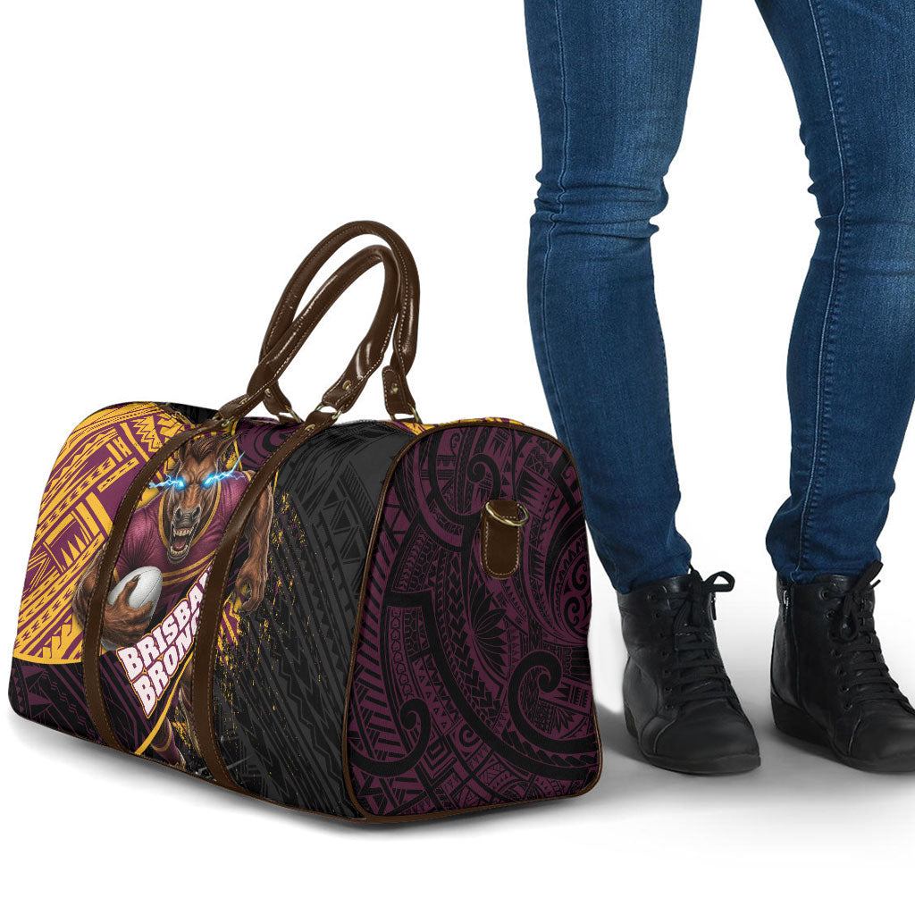 Brisbane Broncos Rugby Travel Bag Tribal Polynesian Power Art - Lightning Mascot