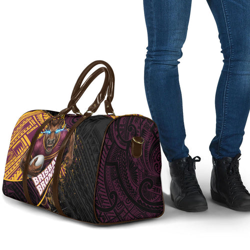 Brisbane Broncos Rugby Travel Bag Tribal Polynesian Power Art - Lightning Mascot