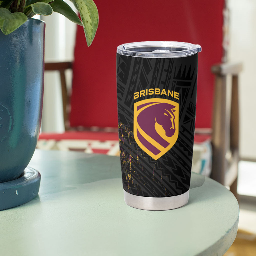 Brisbane Broncos Rugby Tumbler Cup Tribal Polynesian Power Art - Lightning Mascot