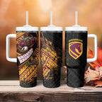 Brisbane Broncos Rugby Tumbler With Handle Tribal Polynesian Power Art - Lightning Mascot