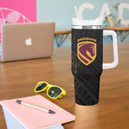 Brisbane Broncos Rugby Tumbler With Handle Tribal Polynesian Power Art - Lightning Mascot