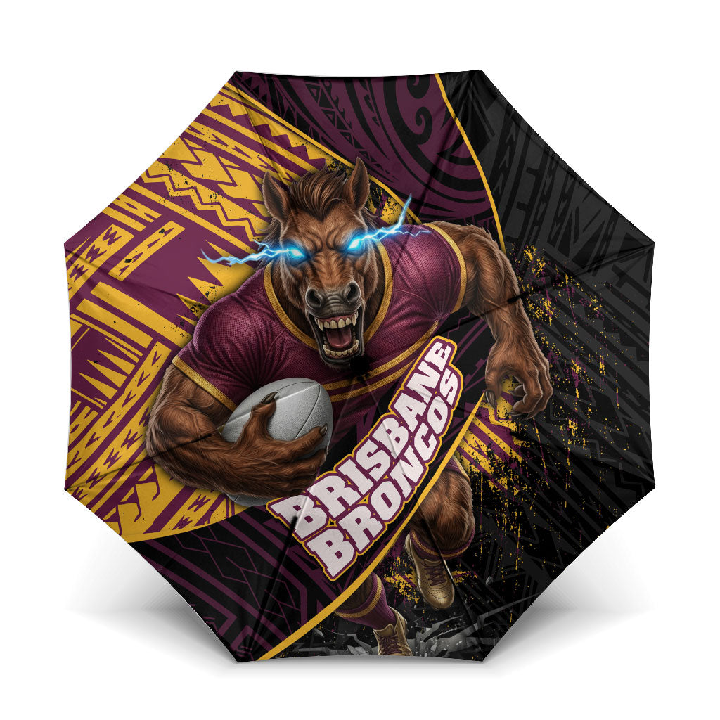Brisbane Broncos Rugby Umbrella Tribal Polynesian Power Art - Lightning Mascot