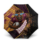 Brisbane Broncos Rugby Umbrella Tribal Polynesian Power Art - Lightning Mascot