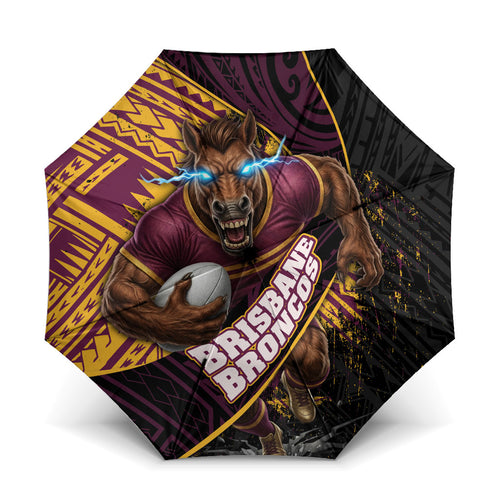 Brisbane Broncos Rugby Umbrella Tribal Polynesian Power Art - Lightning Mascot