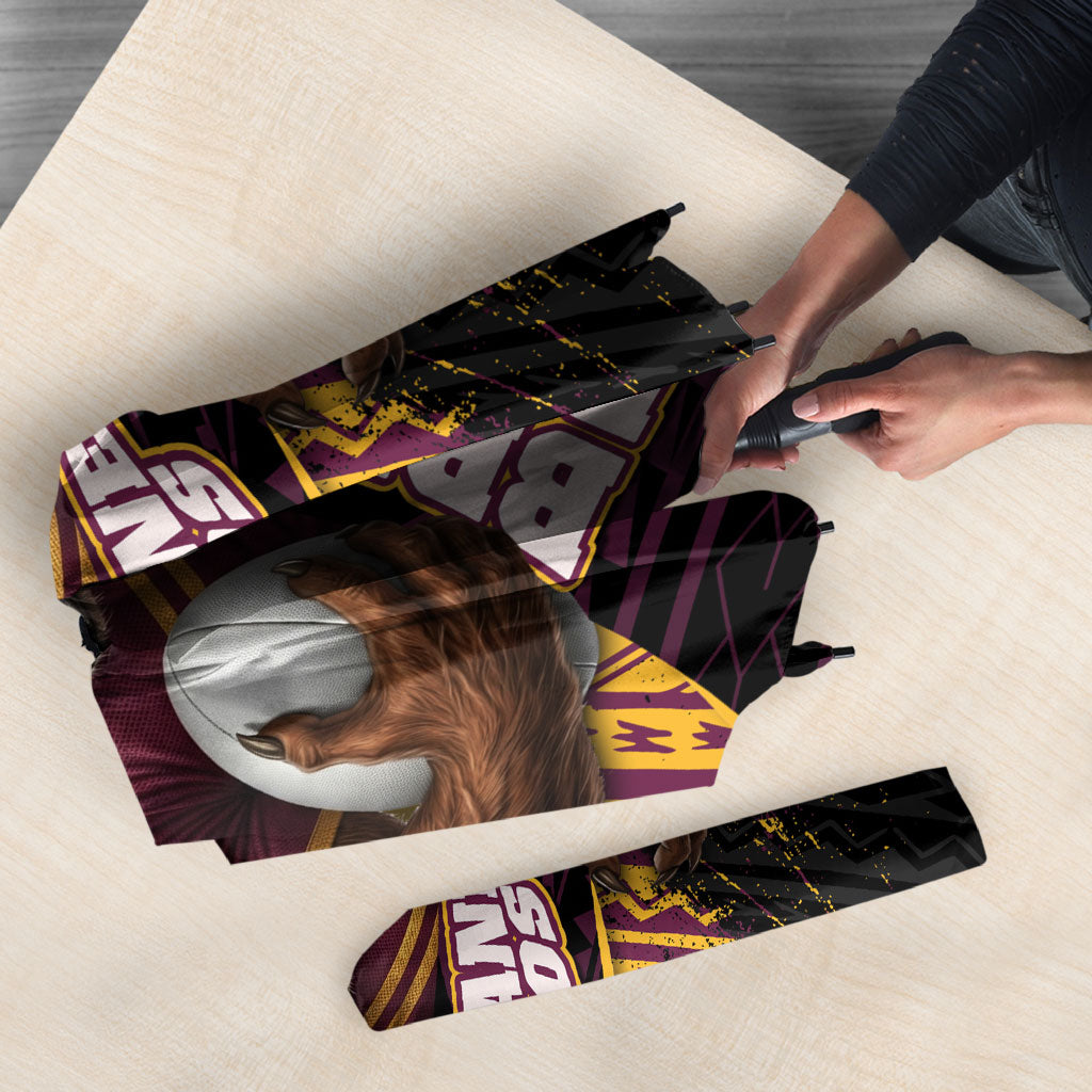 Brisbane Broncos Rugby Umbrella Tribal Polynesian Power Art - Lightning Mascot