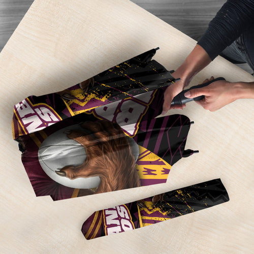 Brisbane Broncos Rugby Umbrella Tribal Polynesian Power Art - Lightning Mascot