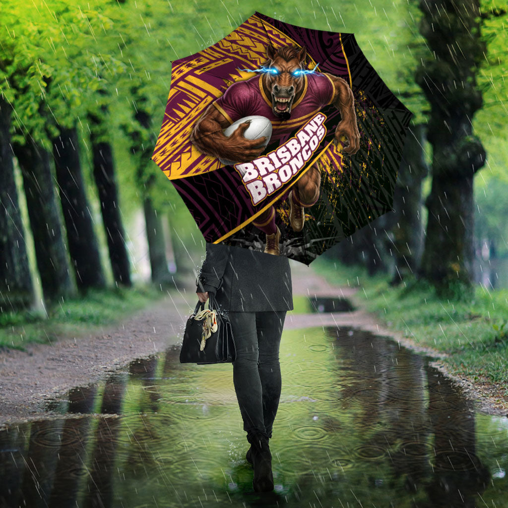 Brisbane Broncos Rugby Umbrella Tribal Polynesian Power Art - Lightning Mascot