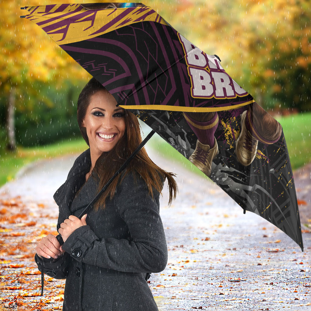 Brisbane Broncos Rugby Umbrella Tribal Polynesian Power Art - Lightning Mascot
