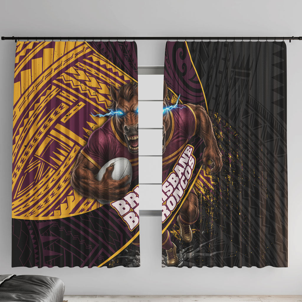 Brisbane Broncos Rugby Window Curtain Tribal Polynesian Power Art - Lightning Mascot