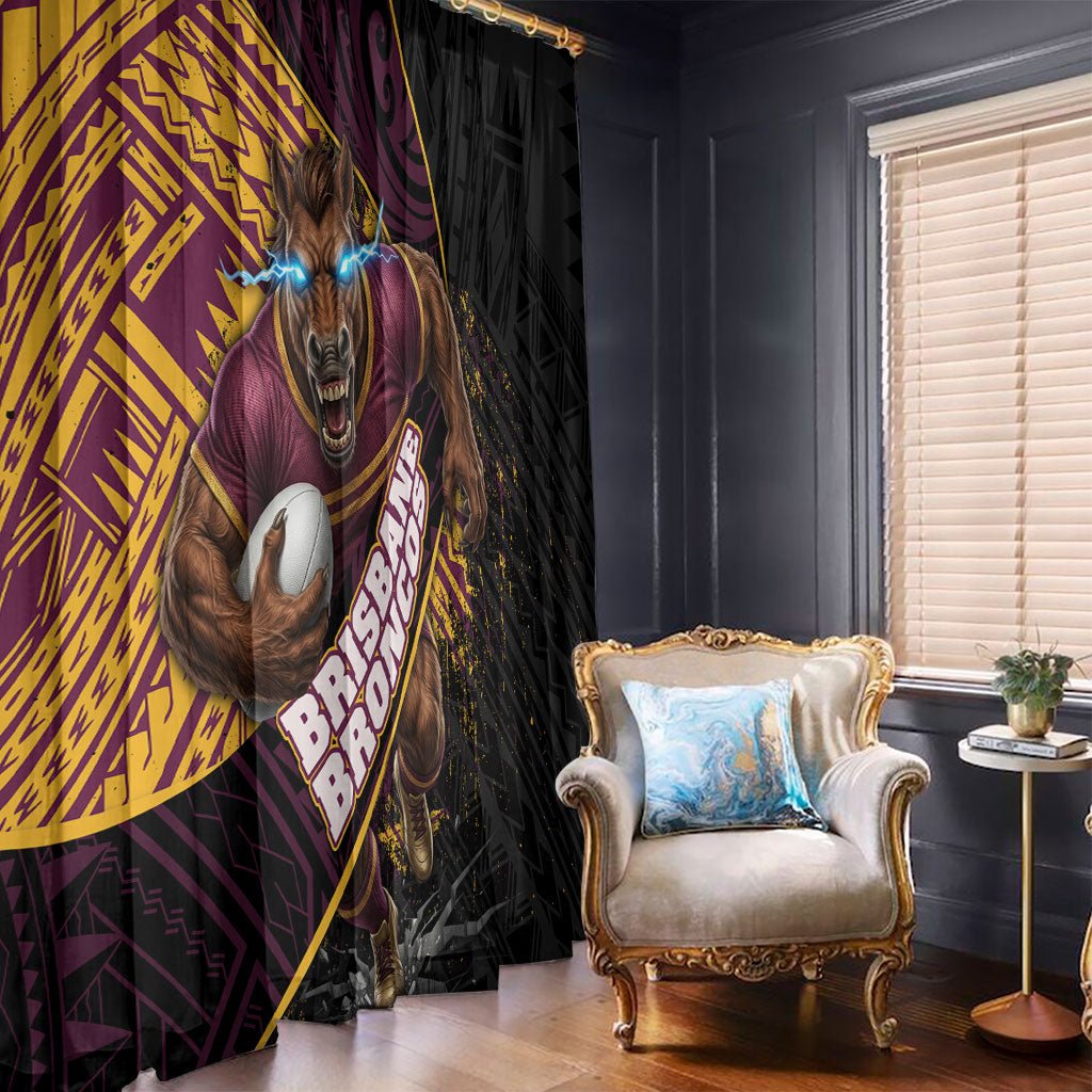 Brisbane Broncos Rugby Window Curtain Tribal Polynesian Power Art - Lightning Mascot