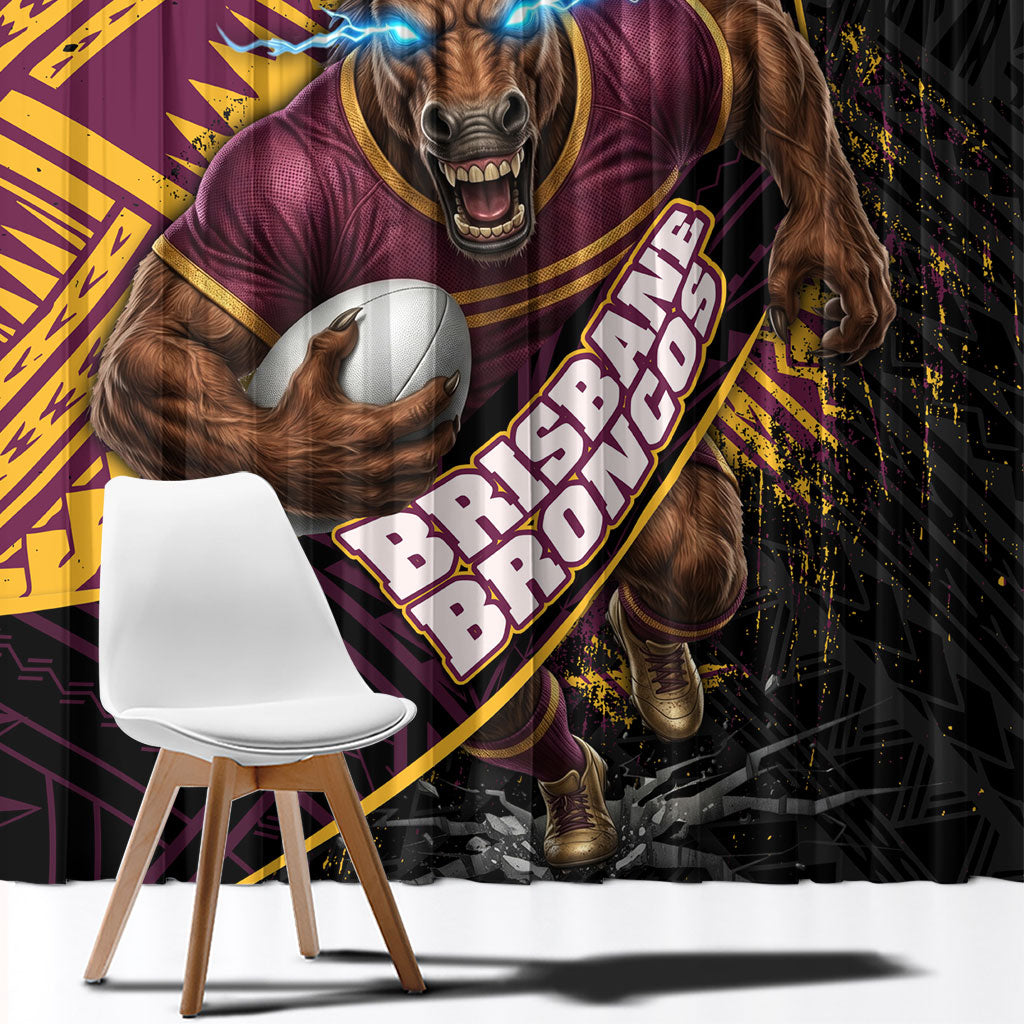 Brisbane Broncos Rugby Window Curtain Tribal Polynesian Power Art - Lightning Mascot