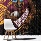 Brisbane Broncos Rugby Window Curtain Tribal Polynesian Power Art - Lightning Mascot