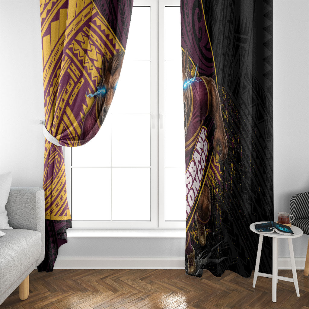 Brisbane Broncos Rugby Window Curtain Tribal Polynesian Power Art - Lightning Mascot