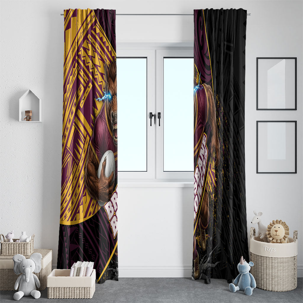 Brisbane Broncos Rugby Window Curtain Tribal Polynesian Power Art - Lightning Mascot