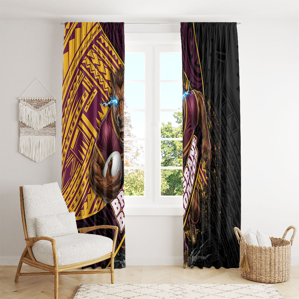 Brisbane Broncos Rugby Window Curtain Tribal Polynesian Power Art - Lightning Mascot