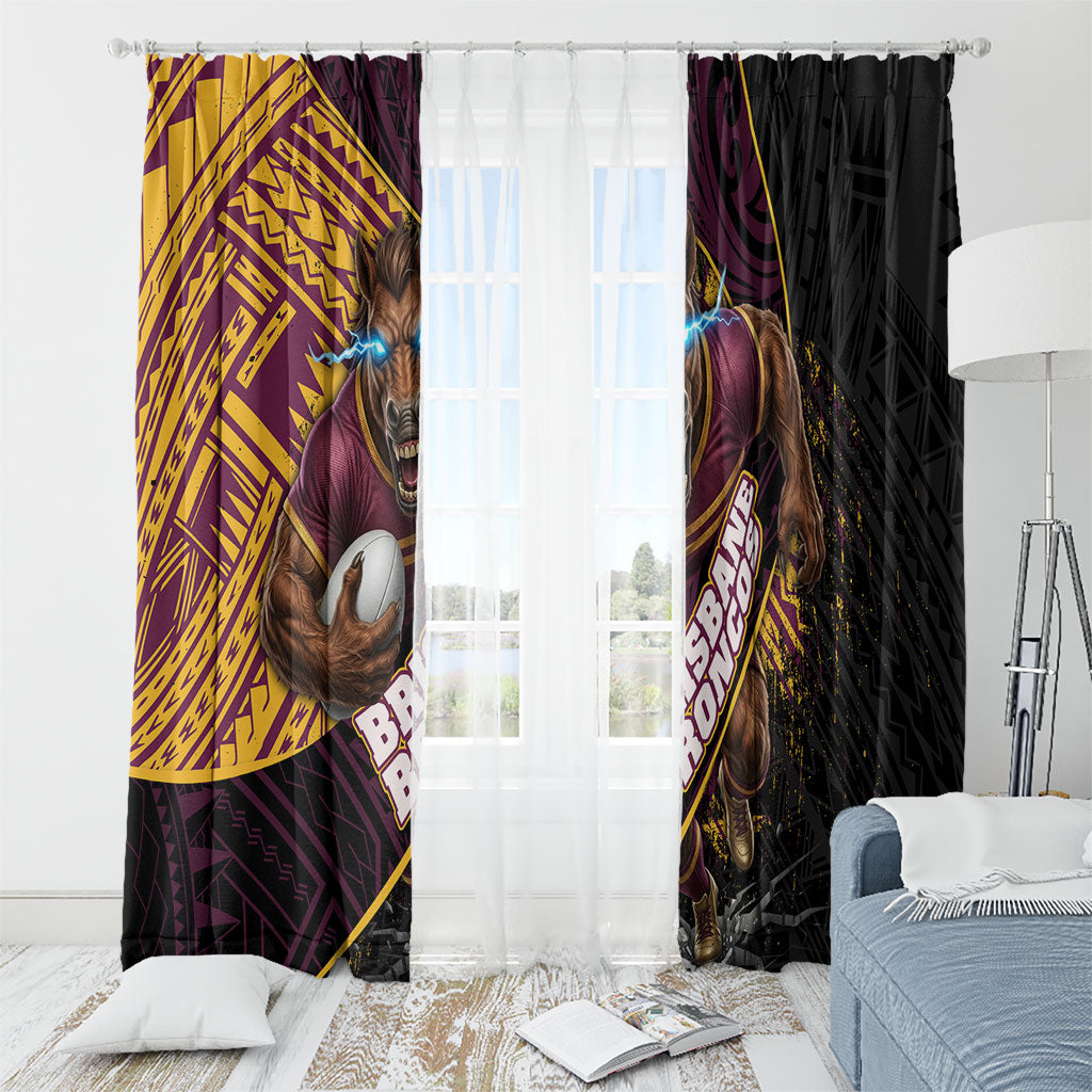 Brisbane Broncos Rugby Window Curtain Tribal Polynesian Power Art - Lightning Mascot