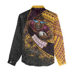 Brisbane Broncos Rugby Women Casual Shirt Tribal Polynesian Power Art - Lightning Mascot