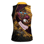 Brisbane Broncos Rugby Women Sleeveless Polo Shirt Tribal Polynesian Power Art - Lightning Mascot