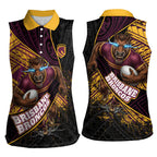 Brisbane Broncos Rugby Women Sleeveless Polo Shirt Tribal Polynesian Power Art - Lightning Mascot