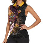 Brisbane Broncos Rugby Women Sleeveless Polo Shirt Tribal Polynesian Power Art - Lightning Mascot