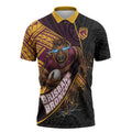 Brisbane Broncos Rugby Zipper Polo Shirt Tribal Polynesian Power Art - Lightning Mascot