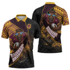 Brisbane Broncos Rugby Zipper Polo Shirt Tribal Polynesian Power Art - Lightning Mascot
