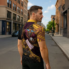 Brisbane Broncos Rugby Zipper Polo Shirt Tribal Polynesian Power Art - Lightning Mascot