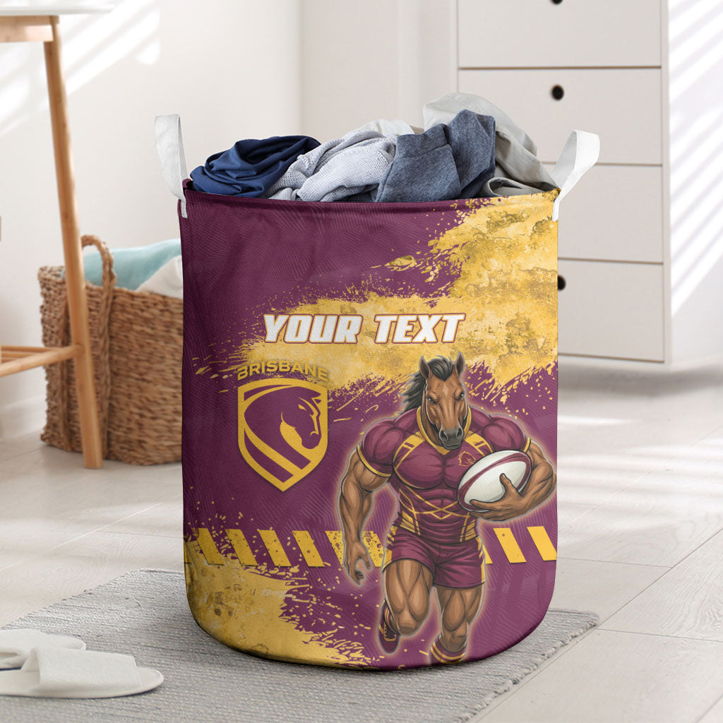 Personalised Brisbane Broncos Rugby Laundry Basket Bronx Mascot Grunge Maroon Gold - Sporty Splash Art Style