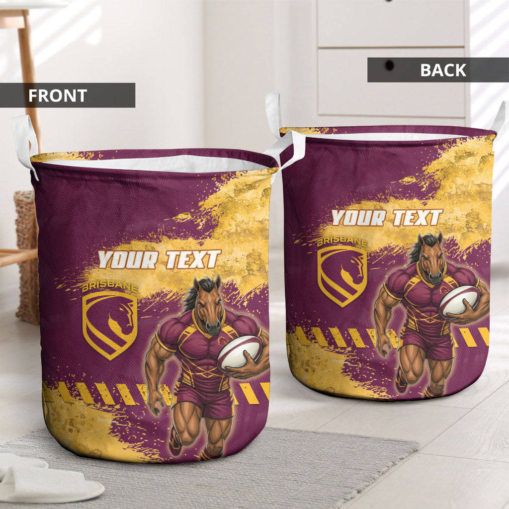Personalised Brisbane Broncos Rugby Laundry Basket Bronx Mascot Grunge Maroon Gold - Sporty Splash Art Style