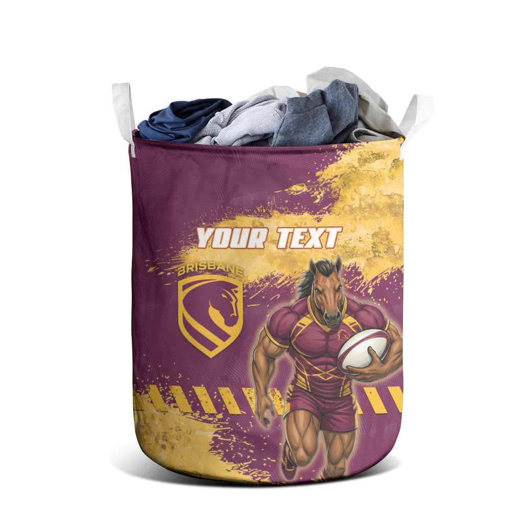 Personalised Brisbane Broncos Rugby Laundry Basket Bronx Mascot Grunge Maroon Gold - Sporty Splash Art Style