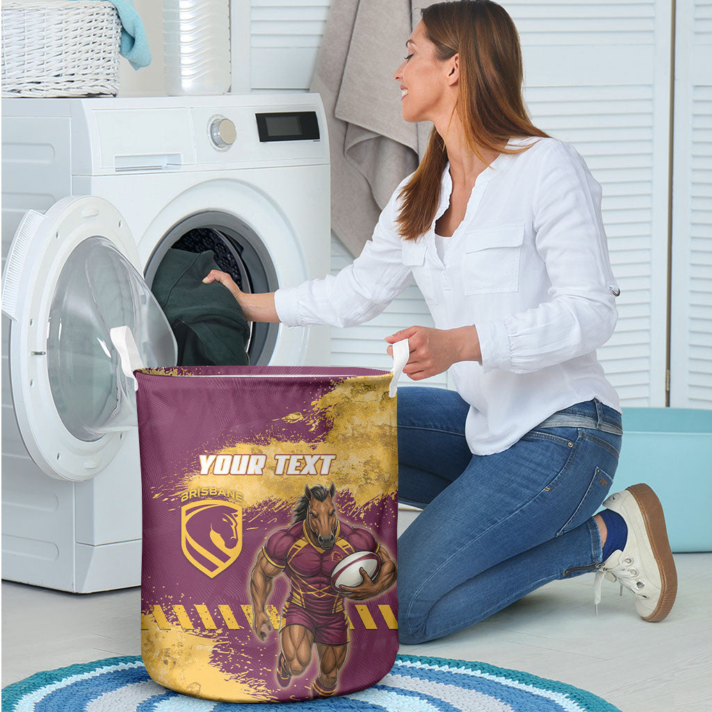 Personalised Brisbane Broncos Rugby Laundry Basket Bronx Mascot Grunge Maroon Gold - Sporty Splash Art Style