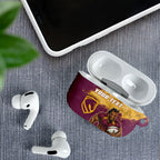 Personalised Brisbane Broncos Rugby AirPods Case Bronx Mascot Grunge Maroon Gold - Sporty Splash Art Style