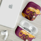 Personalised Brisbane Broncos Rugby AirPods Case Bronx Mascot Grunge Maroon Gold - Sporty Splash Art Style