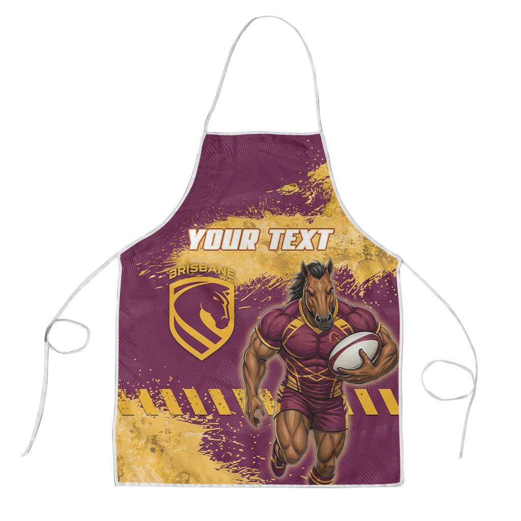 Personalised Brisbane Broncos Rugby Apron Bronx Mascot Grunge Maroon Gold - Sporty Splash Art Style
