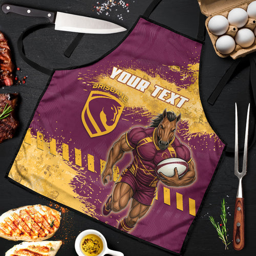 Personalised Brisbane Broncos Rugby Apron Bronx Mascot Grunge Maroon Gold - Sporty Splash Art Style