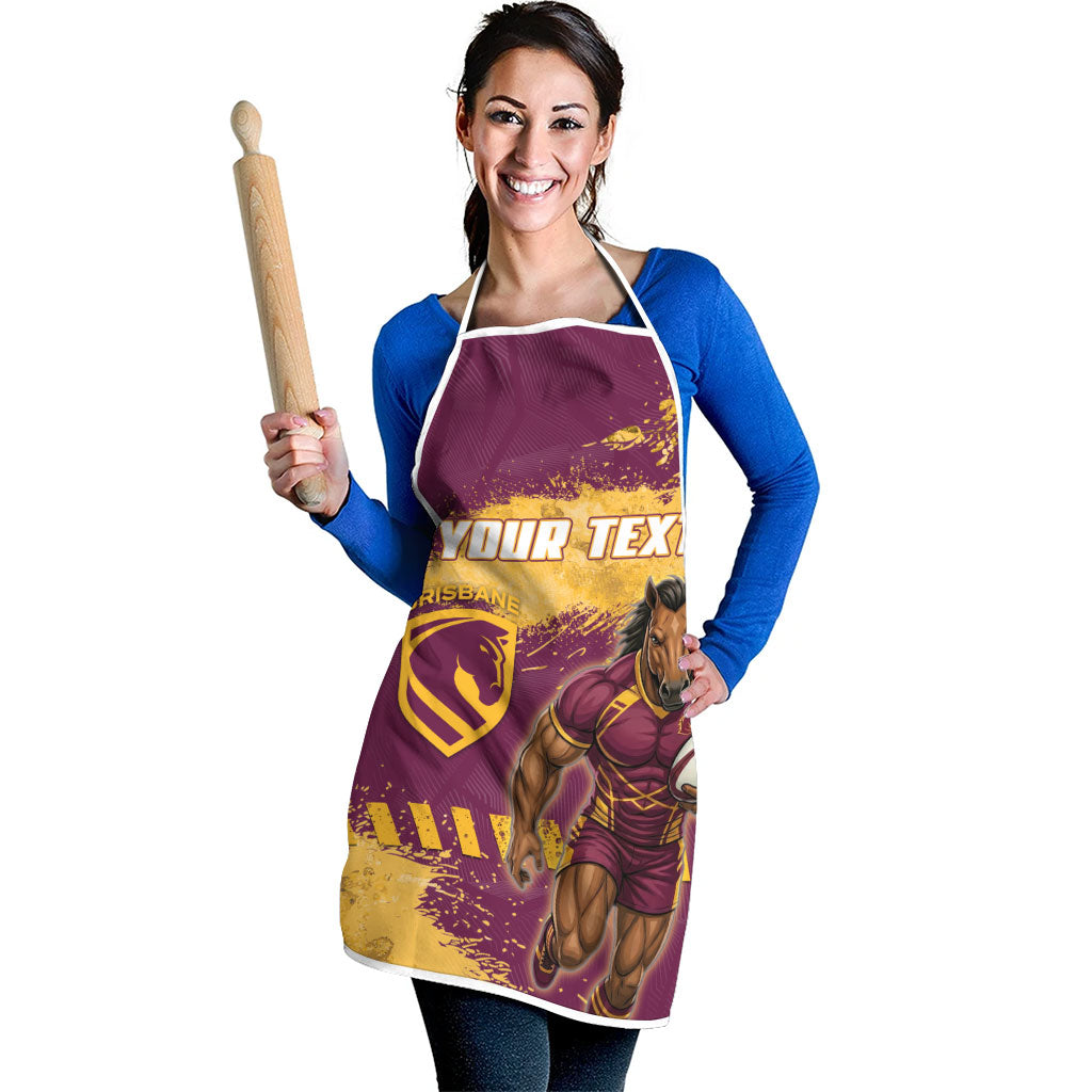 Personalised Brisbane Broncos Rugby Apron Bronx Mascot Grunge Maroon Gold - Sporty Splash Art Style