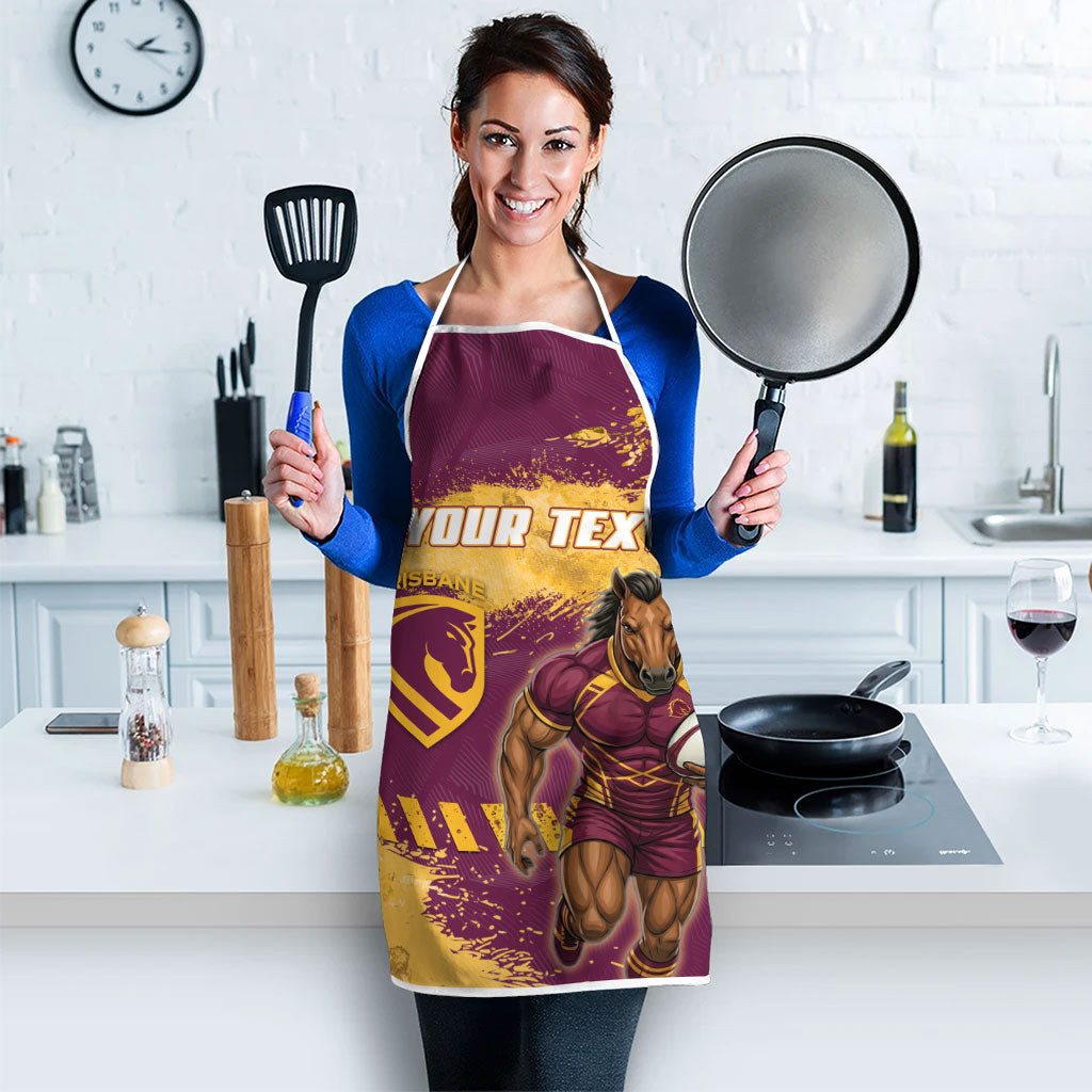 Personalised Brisbane Broncos Rugby Apron Bronx Mascot Grunge Maroon Gold - Sporty Splash Art Style