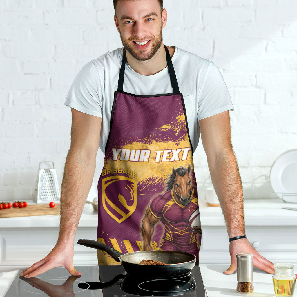 Personalised Brisbane Broncos Rugby Apron Bronx Mascot Grunge Maroon Gold - Sporty Splash Art Style