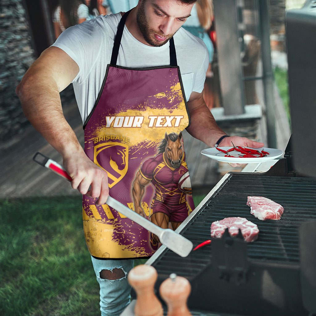 Personalised Brisbane Broncos Rugby Apron Bronx Mascot Grunge Maroon Gold - Sporty Splash Art Style
