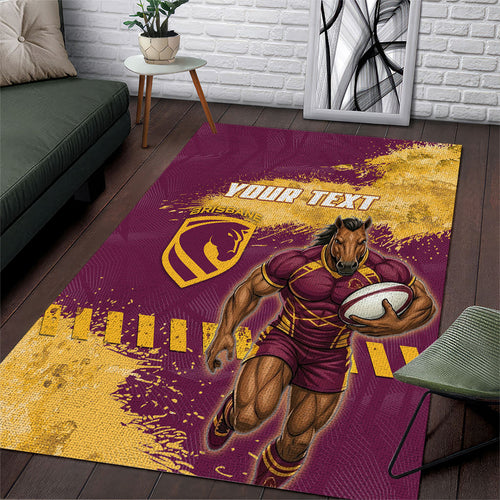 Personalised Brisbane Broncos Rugby Area Rug Bronx Mascot Grunge Maroon Gold - Sporty Splash Art Style