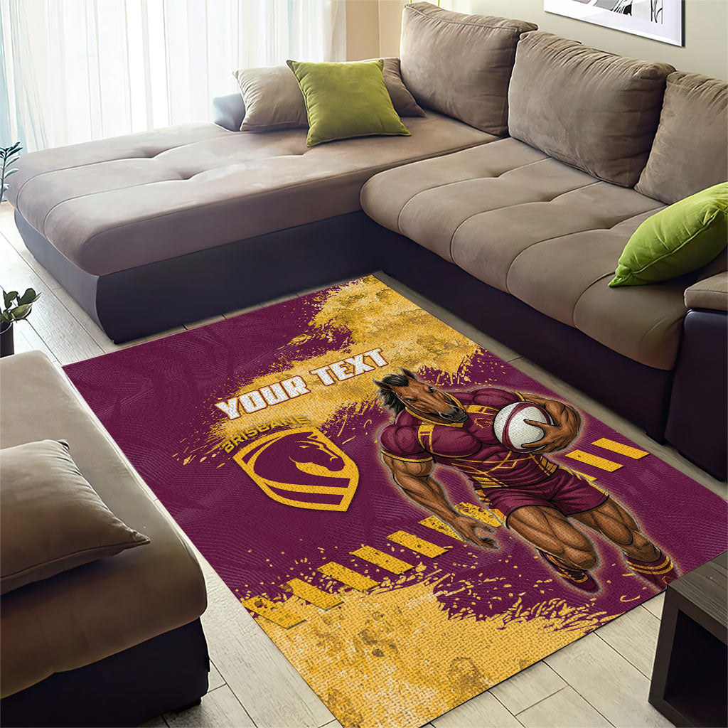 Personalised Brisbane Broncos Rugby Area Rug Bronx Mascot Grunge Maroon Gold - Sporty Splash Art Style