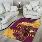 Personalised Brisbane Broncos Rugby Area Rug Bronx Mascot Grunge Maroon Gold - Sporty Splash Art Style