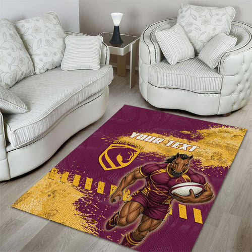 Personalised Brisbane Broncos Rugby Area Rug Bronx Mascot Grunge Maroon Gold - Sporty Splash Art Style