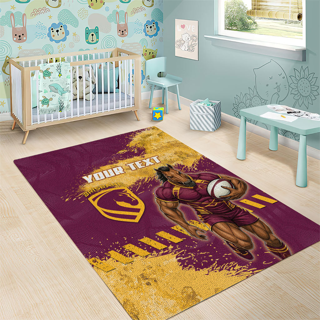 Personalised Brisbane Broncos Rugby Area Rug Bronx Mascot Grunge Maroon Gold - Sporty Splash Art Style