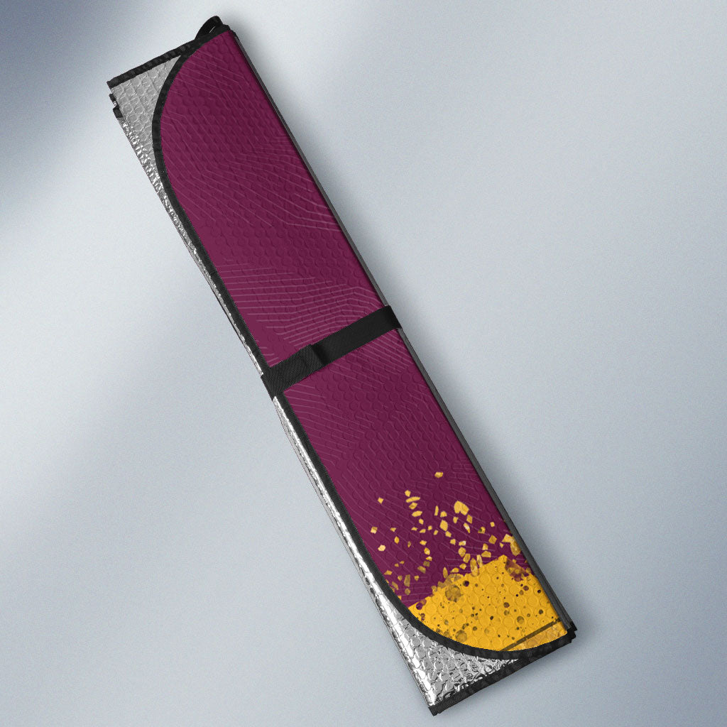 Personalised Brisbane Broncos Rugby Auto Sun Shade Bronx Mascot Grunge Maroon Gold - Sporty Splash Art Style
