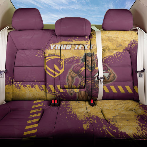 Personalised Brisbane Broncos Rugby Back Car Seat Cover Bronx Mascot Grunge Maroon Gold - Sporty Splash Art Style