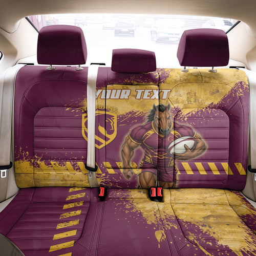 Personalised Brisbane Broncos Rugby Back Car Seat Cover Bronx Mascot Grunge Maroon Gold - Sporty Splash Art Style